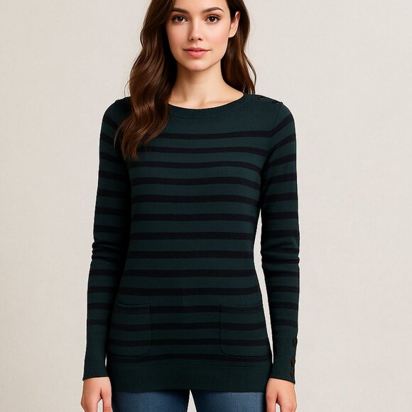 Ann Taylor LOFT Striped Sweater Pullover with Pockets β Size M (Fall Collection) - Picture 1 of 9